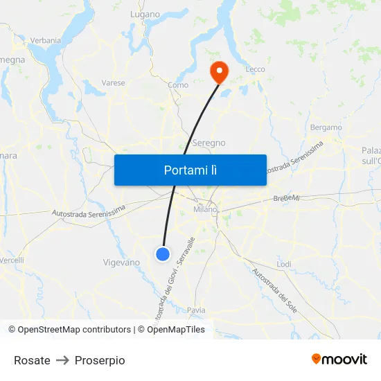 Rosate to Proserpio map
