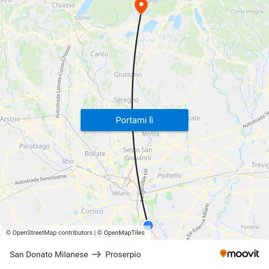 San Donato Milanese to Proserpio map