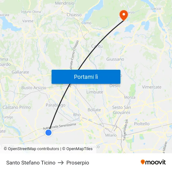 Santo Stefano Ticino to Proserpio map
