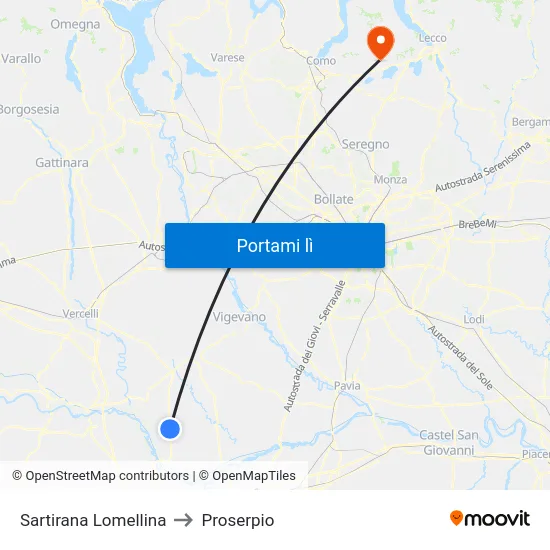 Sartirana Lomellina to Proserpio map