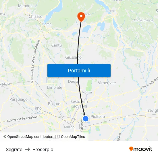 Segrate to Proserpio map