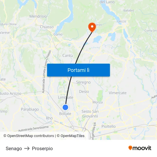 Senago to Proserpio map