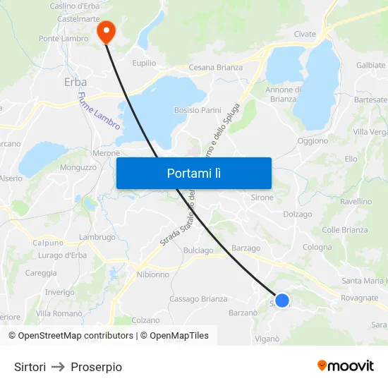 Sirtori to Proserpio map