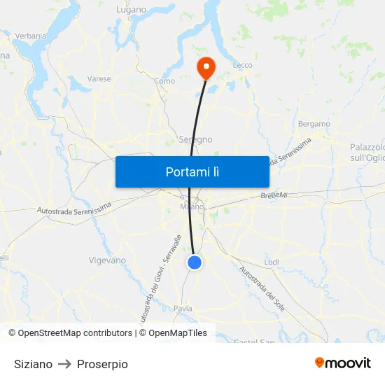 Siziano to Proserpio map