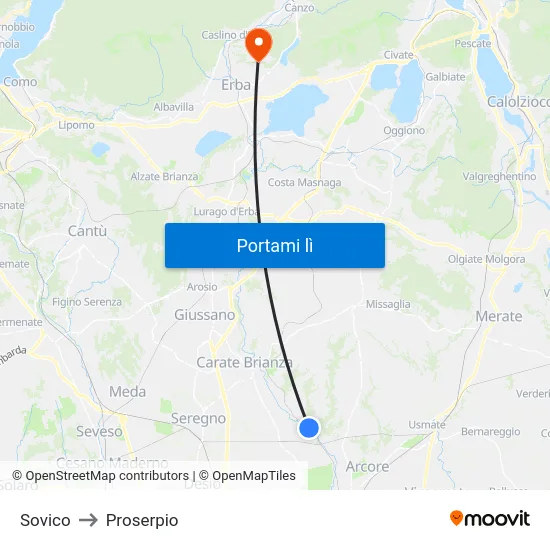 Sovico to Proserpio map