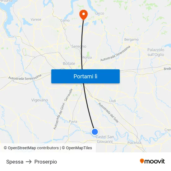 Spessa to Proserpio map