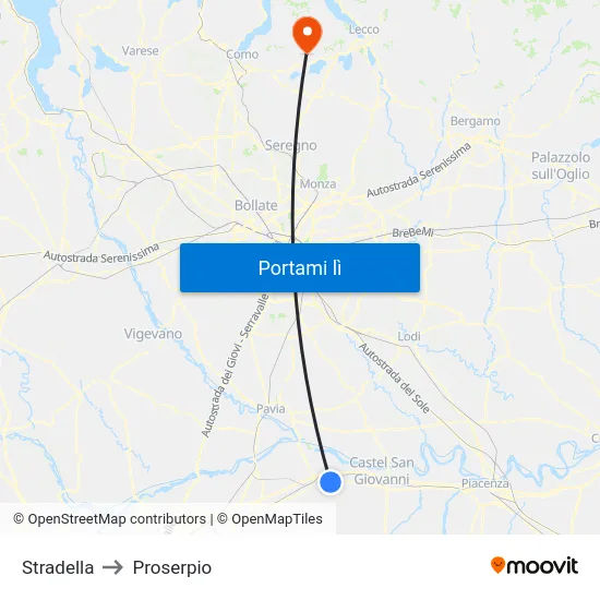 Stradella to Proserpio map