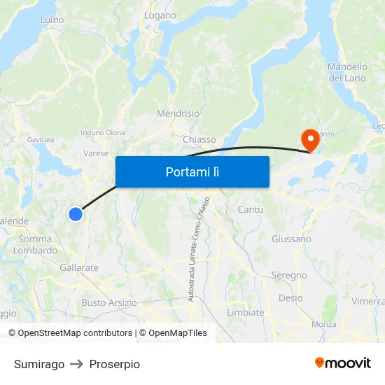Sumirago to Proserpio map