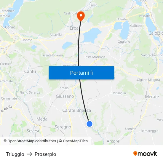 Triuggio to Proserpio map