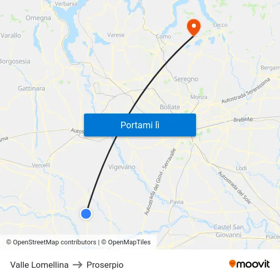 Valle Lomellina to Proserpio map