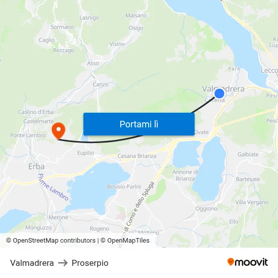 Valmadrera to Proserpio map