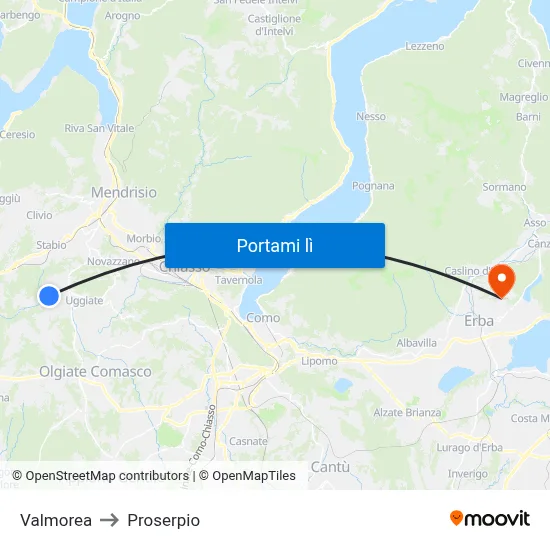 Valmorea to Proserpio map
