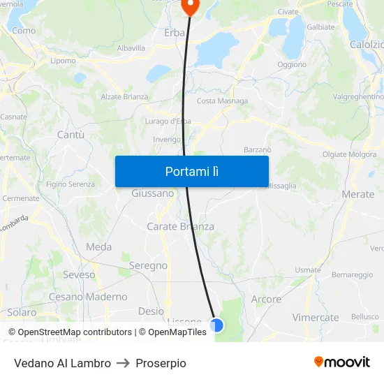 Vedano Al Lambro to Proserpio map