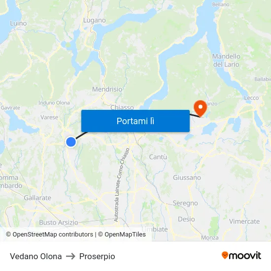 Vedano Olona to Proserpio map