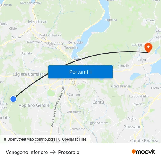 Venegono Inferiore to Proserpio map