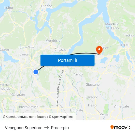 Venegono Superiore to Proserpio map