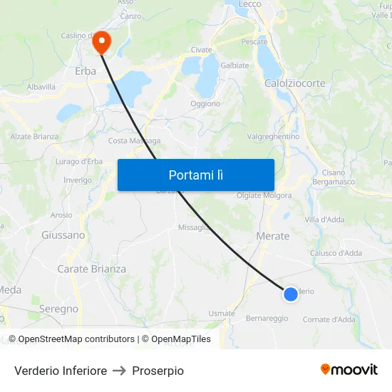 Verderio Inferiore to Proserpio map