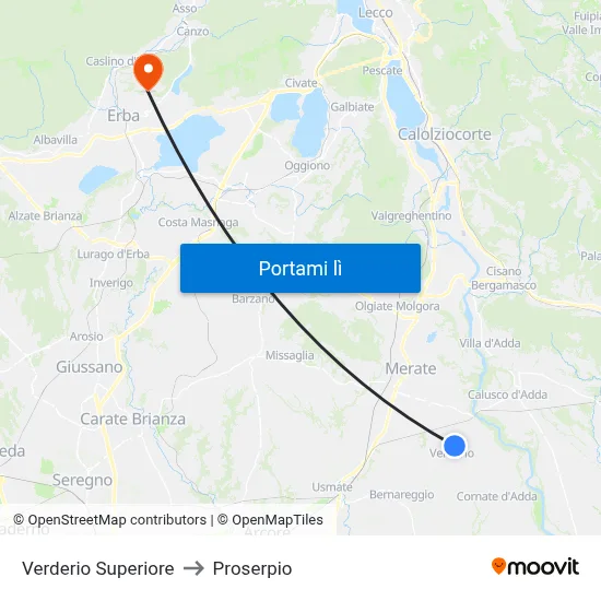 Verderio Superiore to Proserpio map