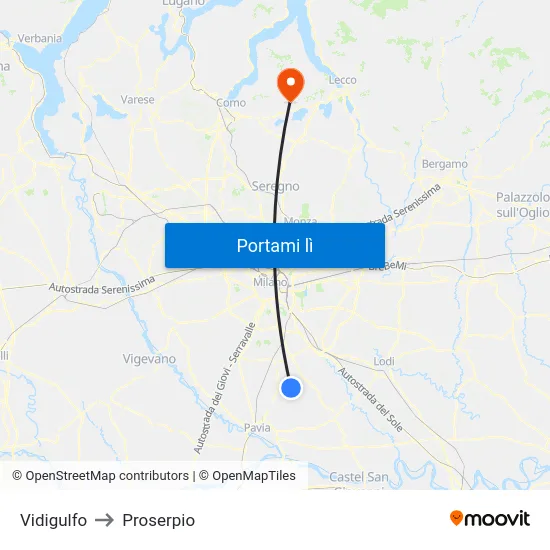 Vidigulfo to Proserpio map