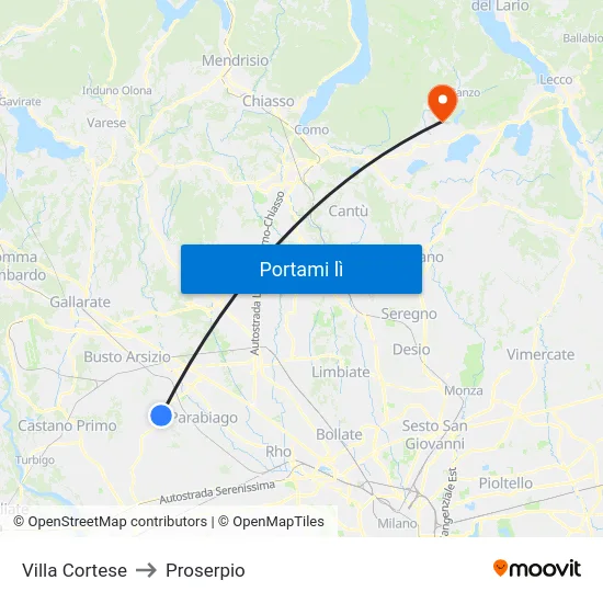 Villa Cortese to Proserpio map