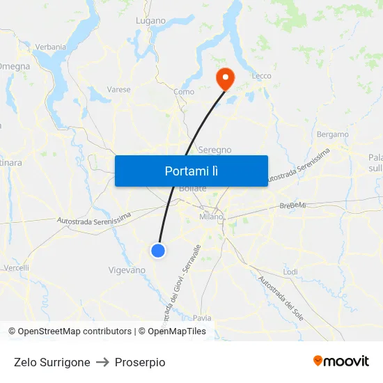 Zelo Surrigone to Proserpio map