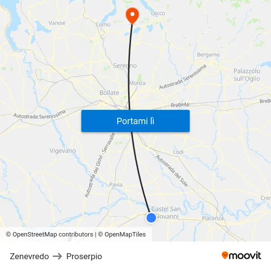Zenevredo to Proserpio map