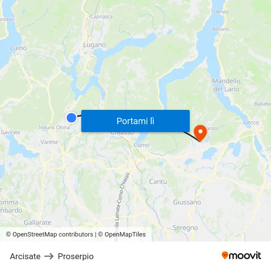 Arcisate to Proserpio map