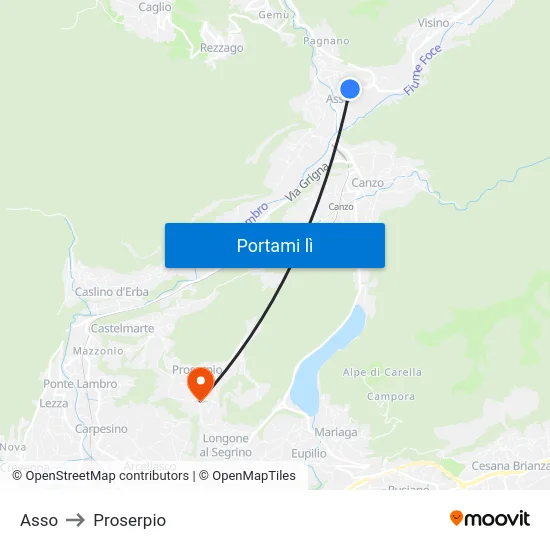 Asso to Proserpio map