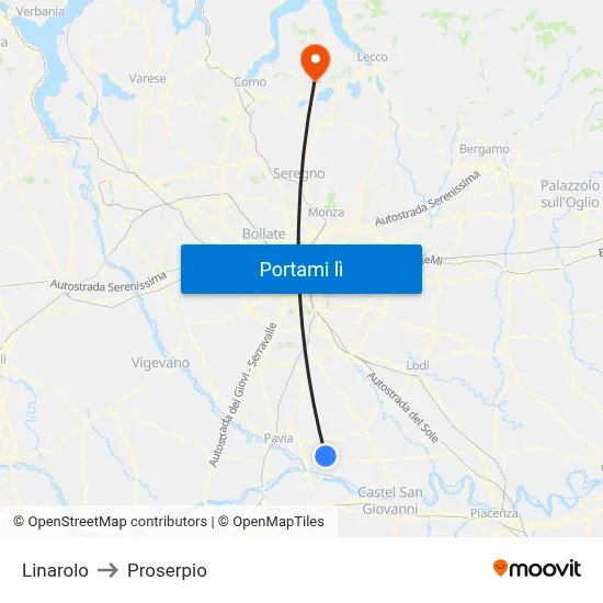 Linarolo to Proserpio map