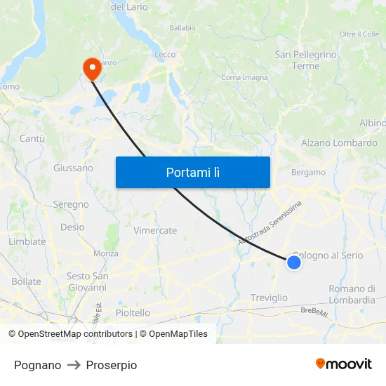 Pognano to Proserpio map