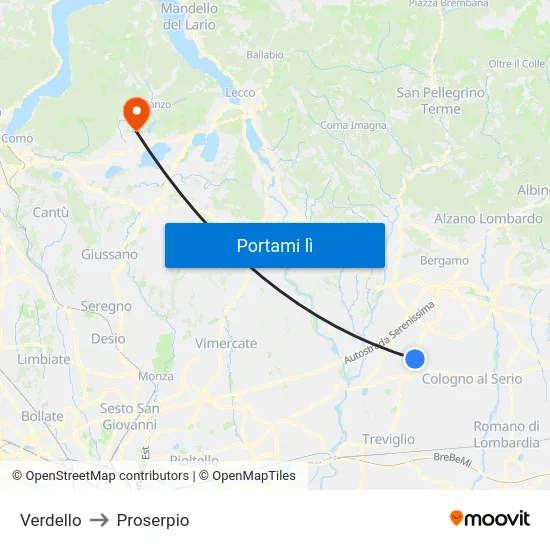 Verdello to Proserpio map
