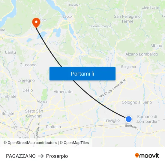 PAGAZZANO to Proserpio map
