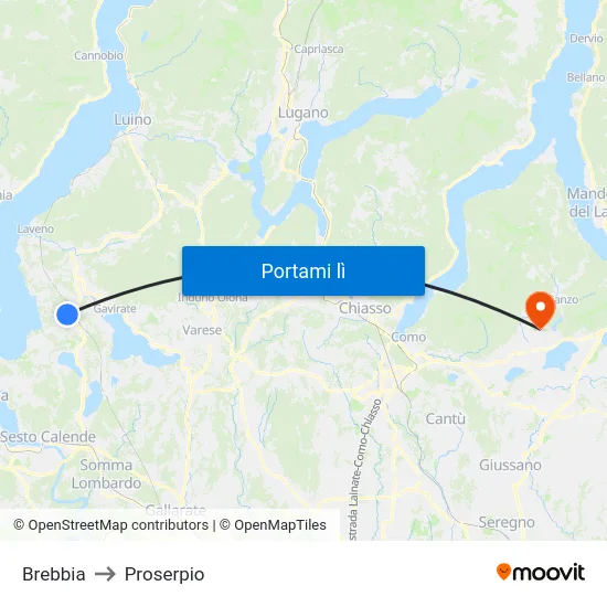 Brebbia to Proserpio map