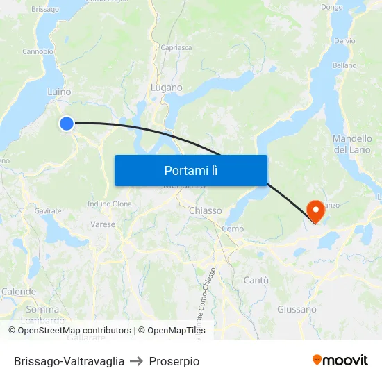 Brissago-Valtravaglia to Proserpio map