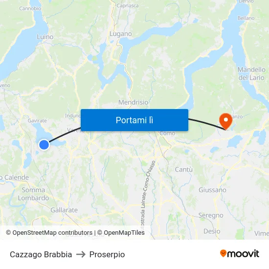 Cazzago Brabbia to Proserpio map