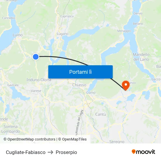 Cugliate-Fabiasco to Proserpio map