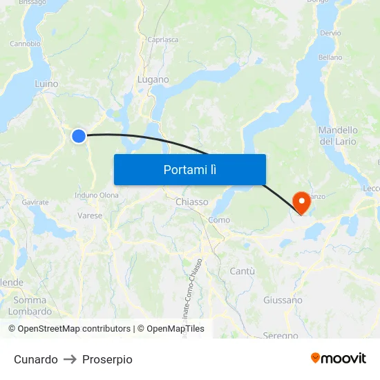 Cunardo to Proserpio map