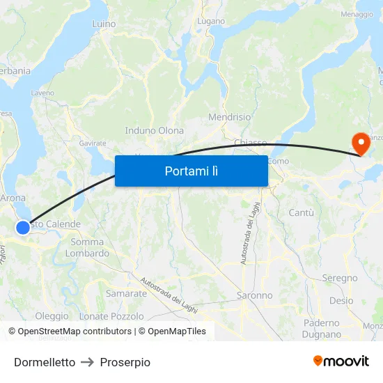 Dormelletto to Proserpio map