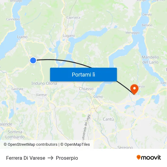Ferrera Di Varese to Proserpio map