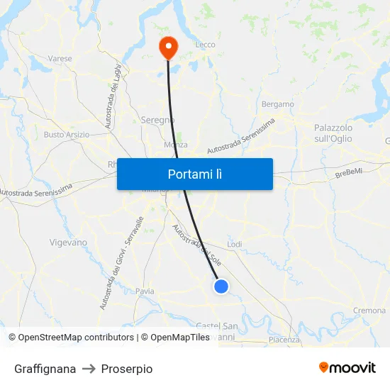 Graffignana to Proserpio map