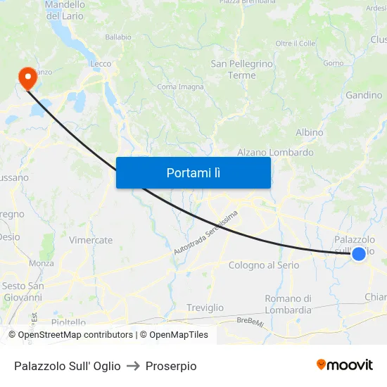 Palazzolo Sull' Oglio to Proserpio map