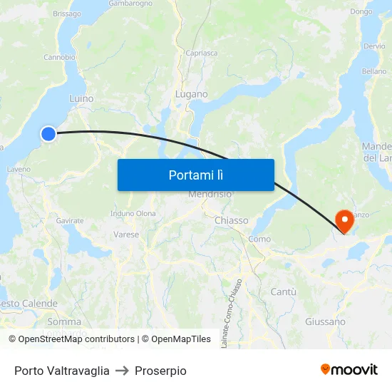 Porto Valtravaglia to Proserpio map
