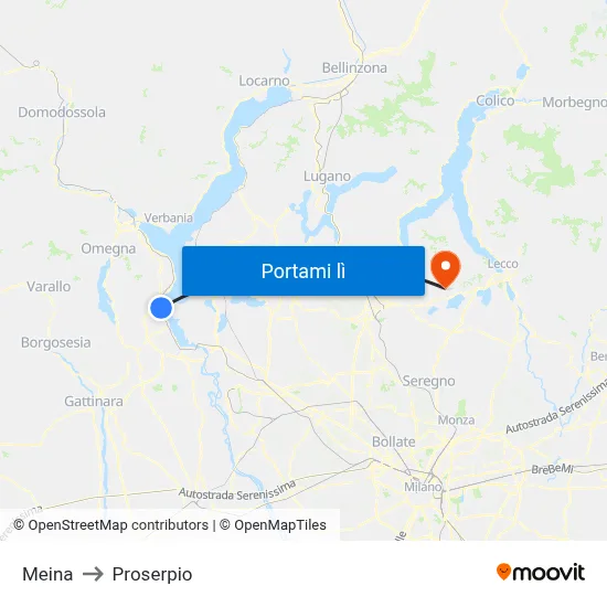Meina to Proserpio map