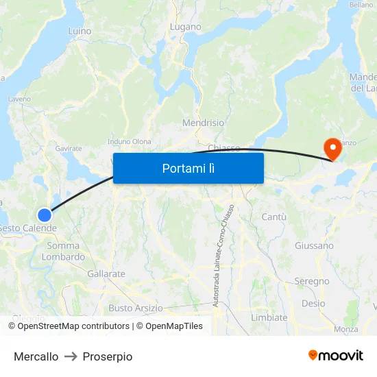 Mercallo to Proserpio map
