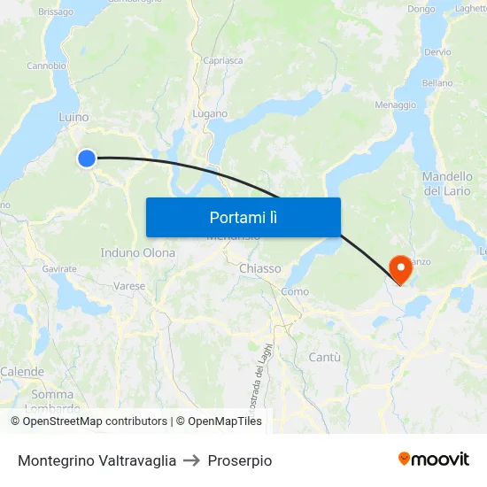 Montegrino Valtravaglia to Proserpio map