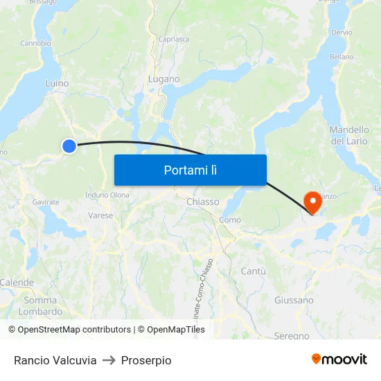 Rancio Valcuvia to Proserpio map