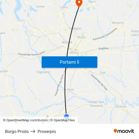 Borgo Priolo to Proserpio map