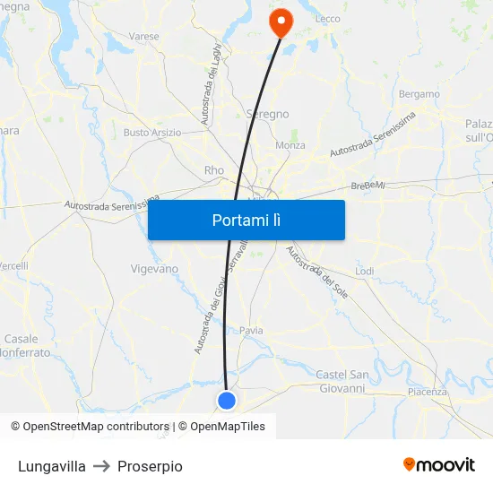 Lungavilla to Proserpio map
