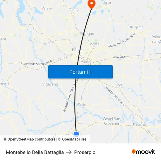 Montebello Della Battaglia to Proserpio map