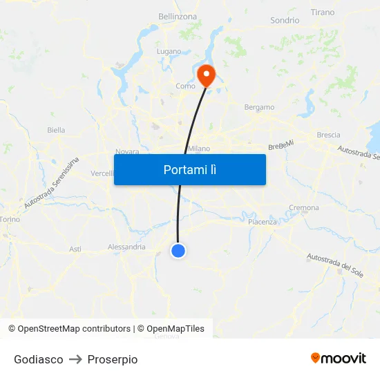 Godiasco to Proserpio map